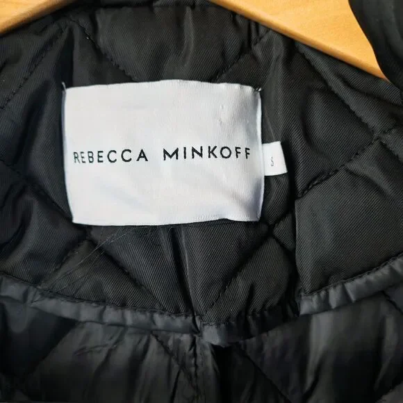 Rebecca Minkoff Quilted Twill Long Coat Black Womens Size S - Picture 4 of 15